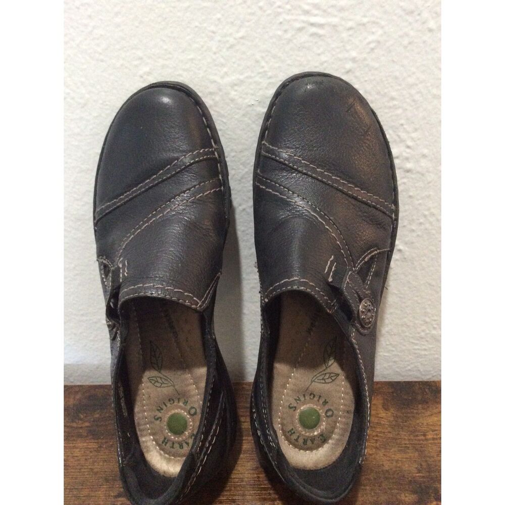 Earth Origins Size 9.5 Leather Slip On Elsie VNC Loafer Womens Black Welltek